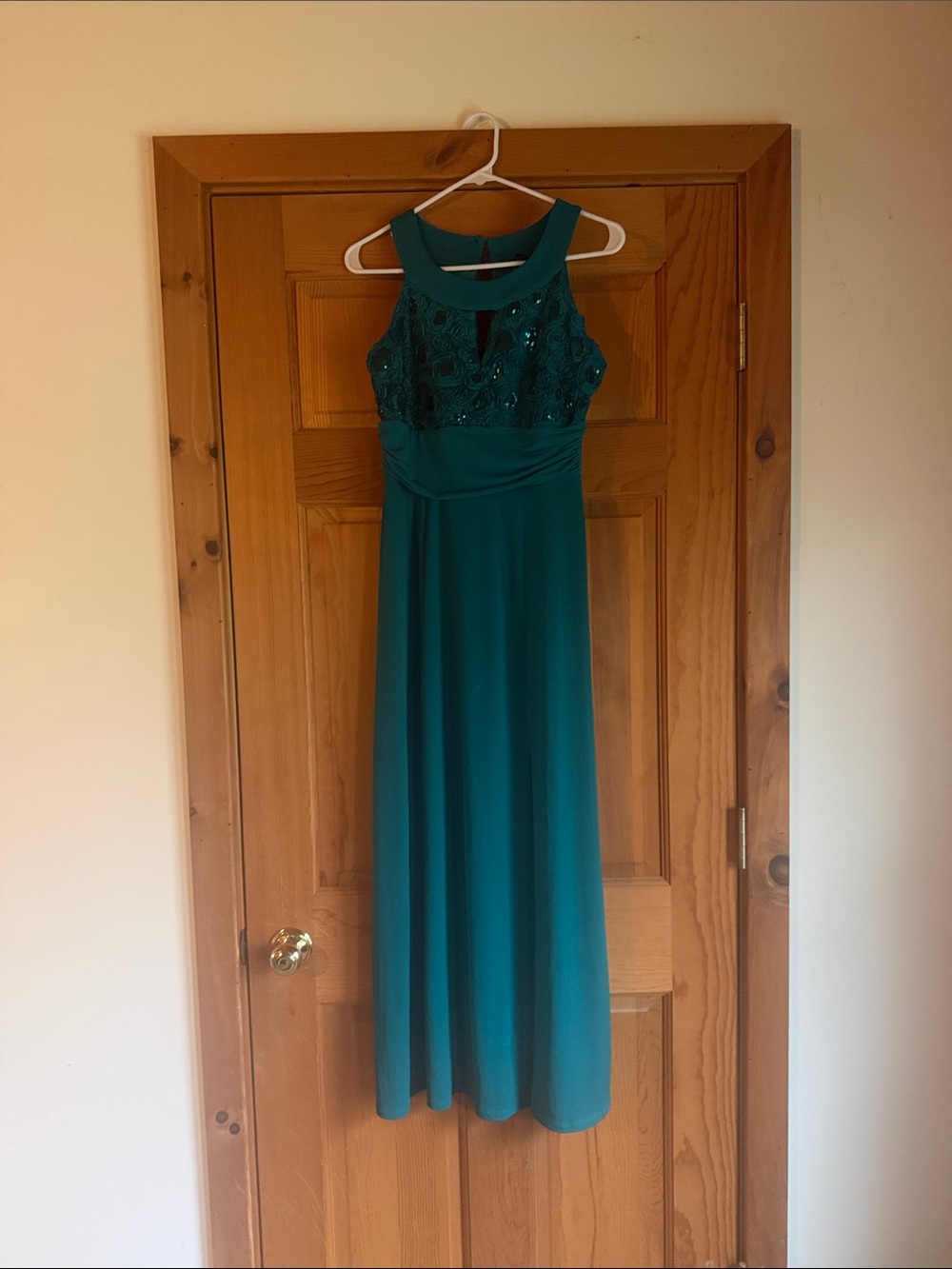 Enfocus Studio Teal Halter Maxi Dress with Sequin Bodice